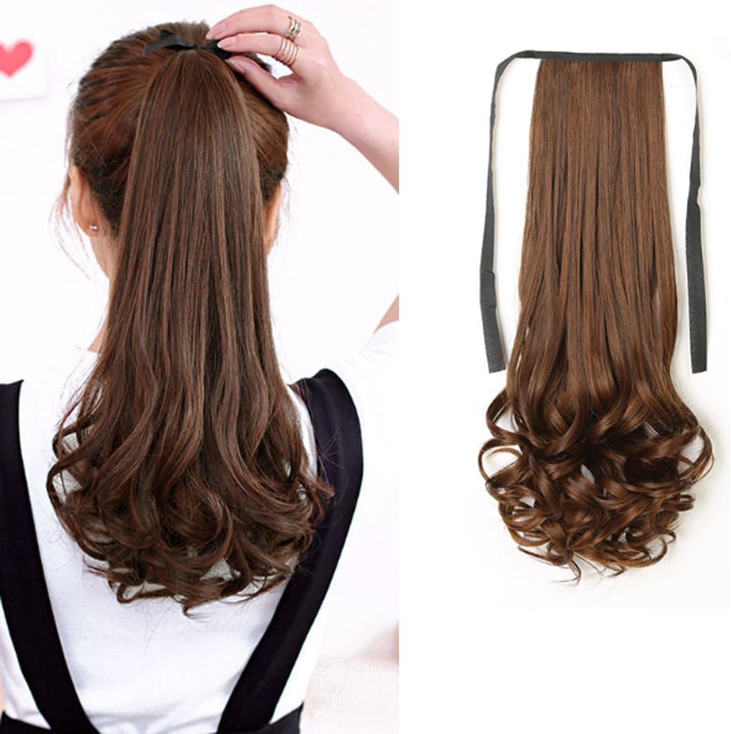 ハプタルポニーテールポイントウィッグ、ポニーテールウィッグ、ナチュラル、小さな顔効果、合成髪、ふわふわの巻き毛ウィッグ波、自然、長い髪ワンタッチ、女性のファッション(ライトブラウン、17.7インチ(45 cm)