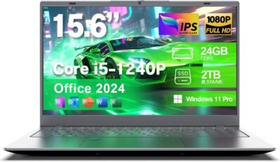 VETESA ノートパソコン Core i5 1240P 15.6 インチ Office2024 搭載、最大 4.4 GHz、12 コア、DDR5、24GB、2TB、NVMe SSD、Windows11、FHD1080P、Web カメラ、高速 WiFi6、Type-C、HDMI、テンキー、指紋認証