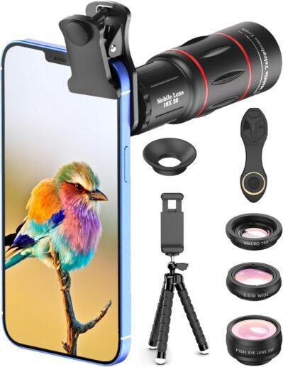 Apexel 望遠レンズ 単眼鏡 18X望遠レンズ/魚眼レンズ/広角レンズ/マクロレンズ 4in1スマホレンズセット HDレンズ くねくね三脚 スマートフォン用クリップレンズ 野球観戦/ライブ/コンサート/運動会/旅行 iPhone Android タブレットなど多機種対応 ブラック