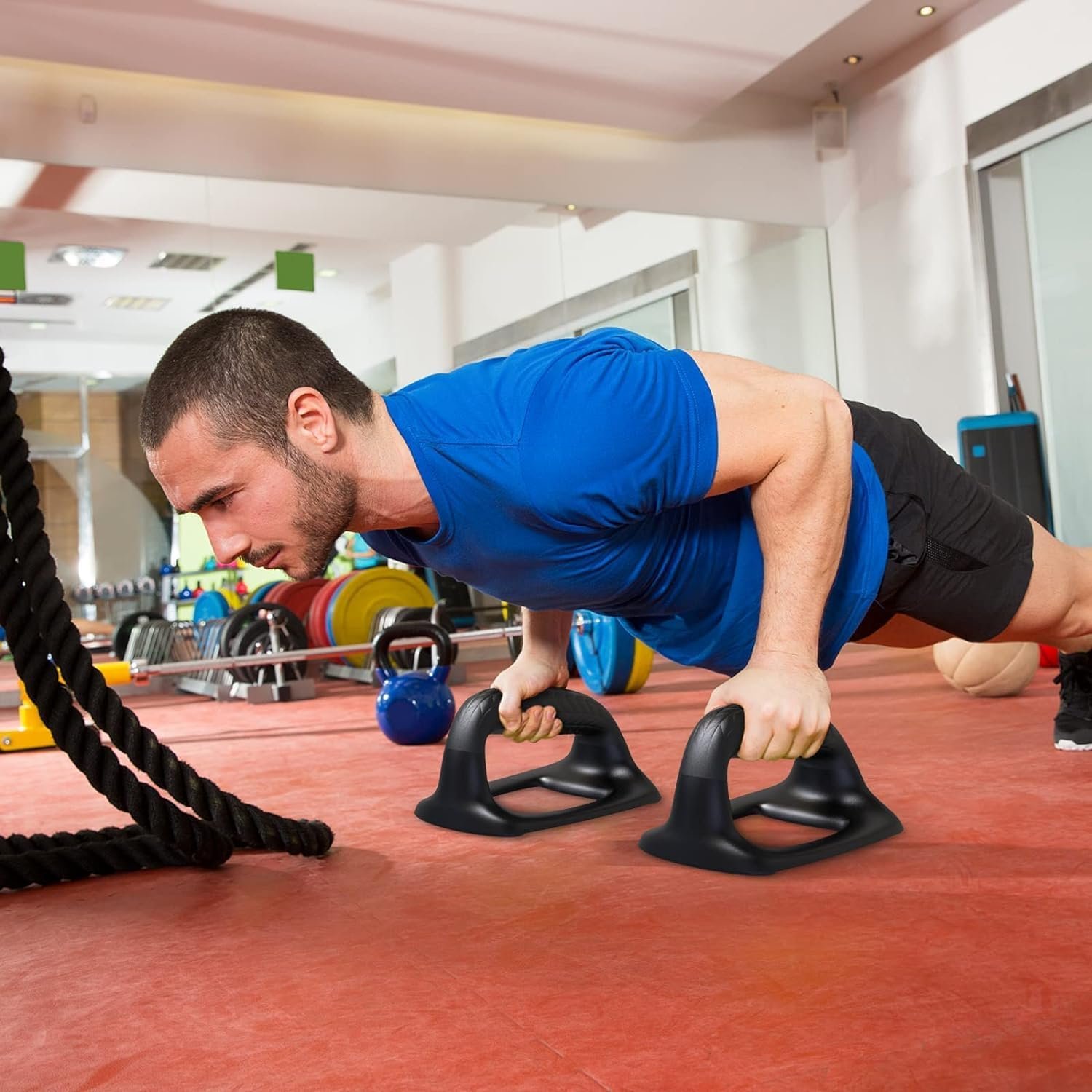 SELEWARE プッシュアップバー パラレット プッシュアップスタンド ソフトラバーカバーハンドル付き 快適なグリップフィット フロアトレーニング、体操、筋力トレーニング、腕立て伏せに最適 ブラック - 이미지 6