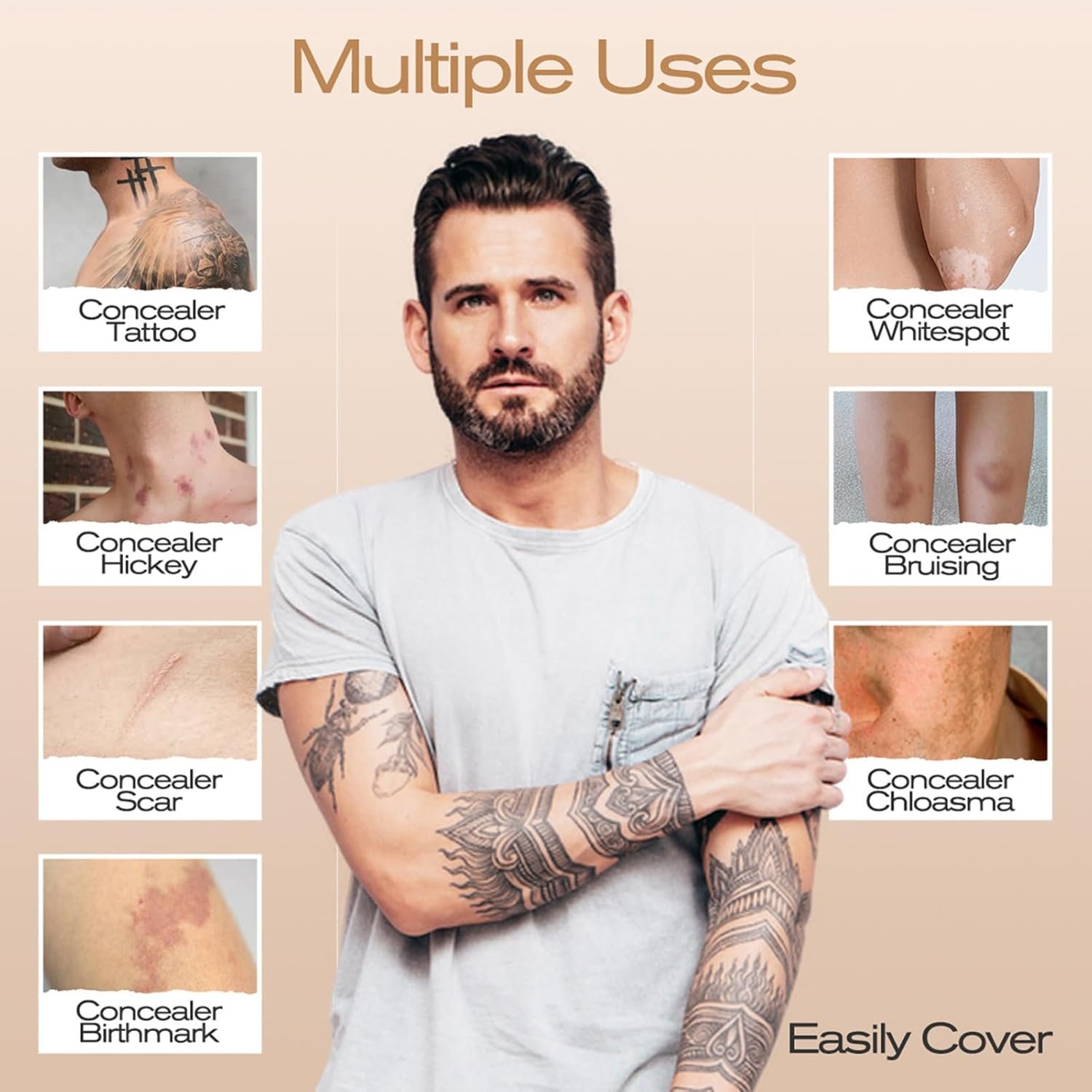 防水ボディカバー ウォータープルーフ メイクアップ 肌のマーク隠しコンシーラー - 20g 汗に強い 日常コスメ ビーチ ビジネス デート 旅行用 - 이미지 7