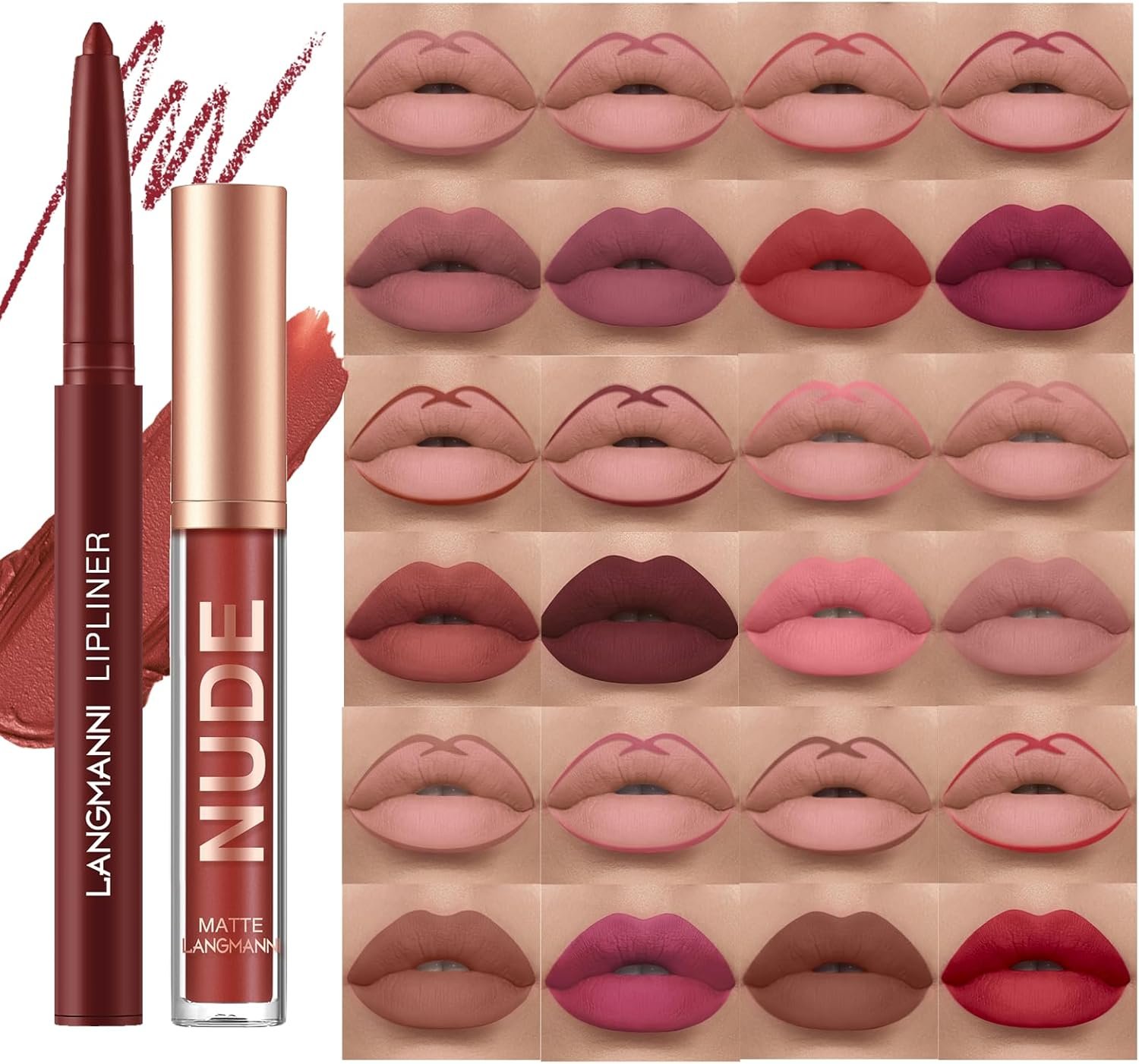 2 個のリップライナーと口紅セット、マットクリーミーリップライナー口紅メイクアップキット、ピグメントベルベットヌードリップスティックステイン防水長持ちリップグロスメイクアップギフトセット (#11) - 이미지 2