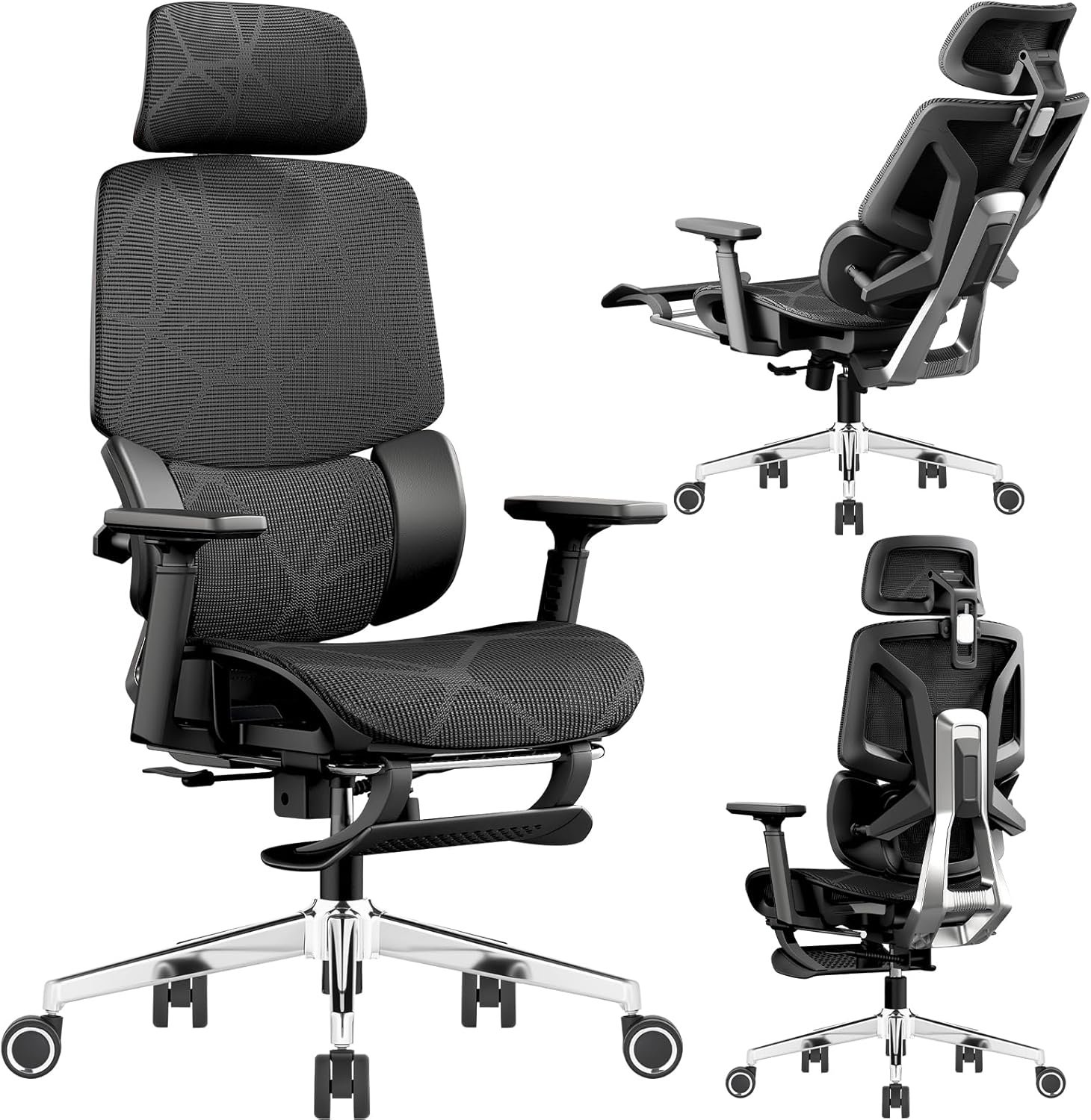 Goswave 人間工学に基づいた オフィスチェア 疲れにくい デスクチェア ゲーミングチェア ハイバック 3ゾーンランバーサポート搭載 座面スライド 3Dヘッドレスト 3Dアームレスト 背もたれ調整 リクライニング 通気性 H-WY07