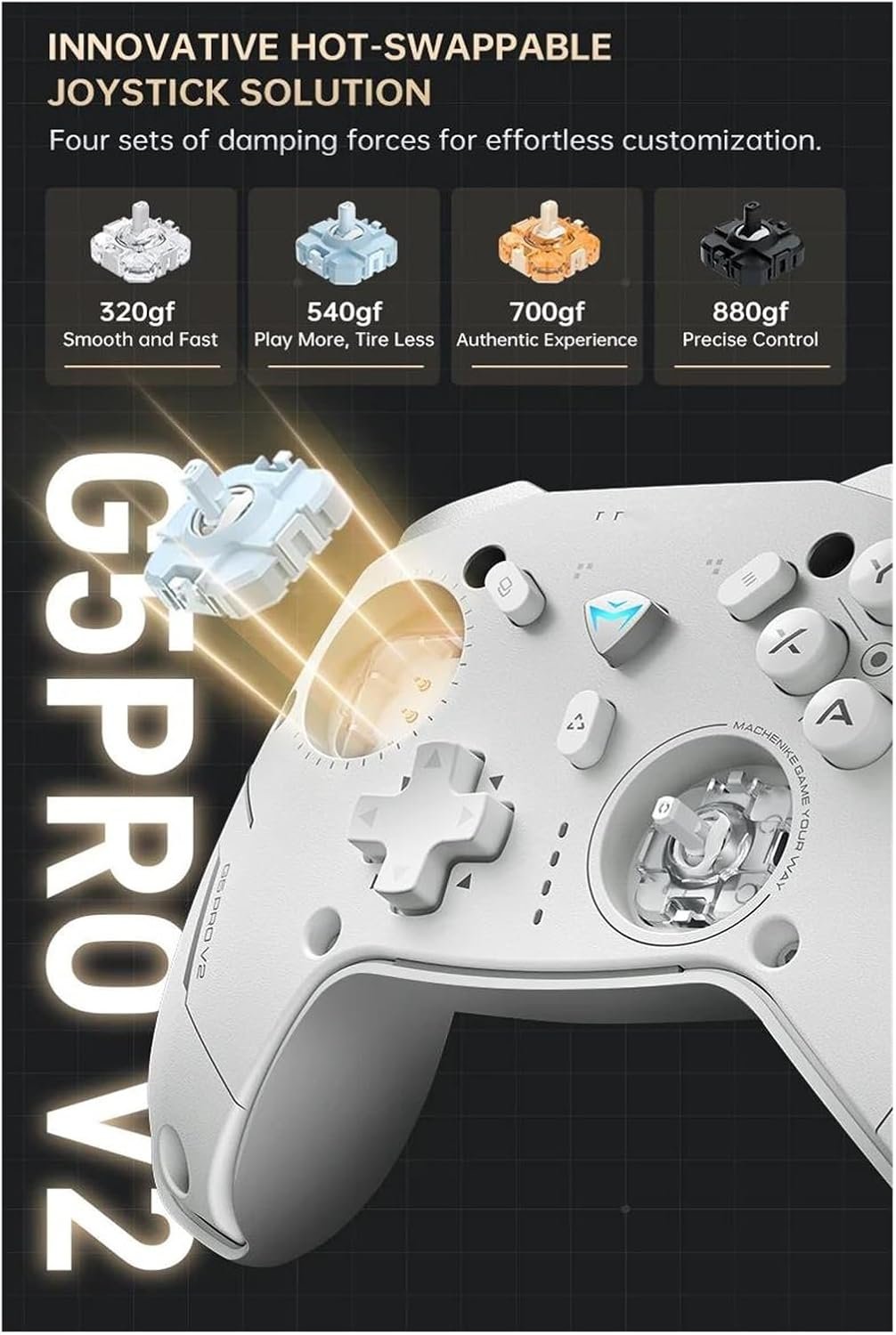 PCコントローラー モーションコントロール G5Pro V2 究極のゲーミングコントローラー 光トリガー ABXYボタン ホットスワップ対応ジョイスティック 4K解像度に適合するスイッチPC用(G5Pro V2 WHT) - 이미지 7