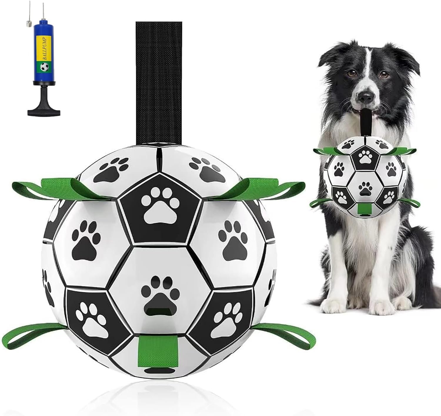 DICOCO 犬ボール サッカーボール 超耐久性TPUコーティング 噛み癖防止 引っ張り遊び 全犬種対応 安心安全素材 犬用おもちゃ ボール 足跡付き (鈴付き) 15cm