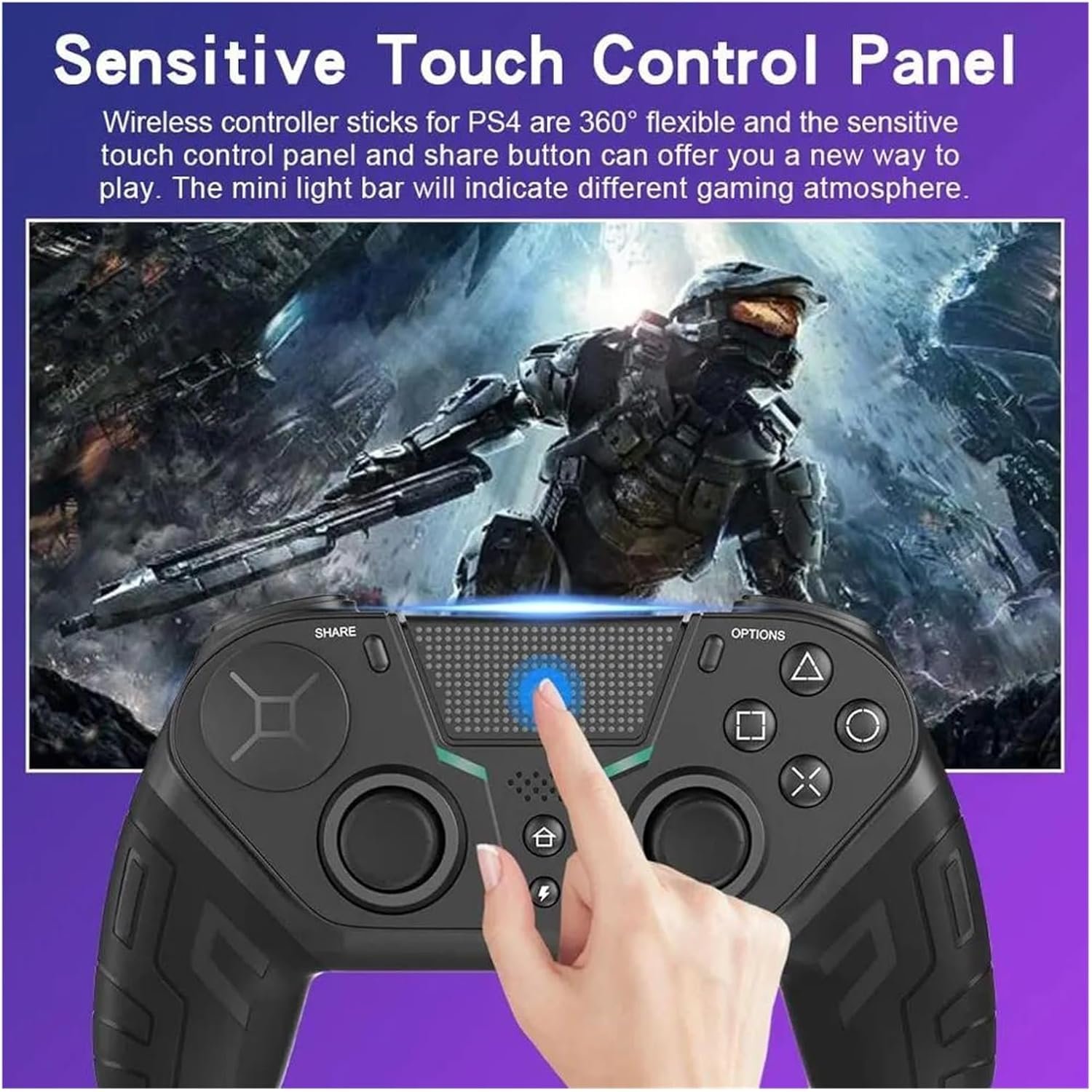 PCコントローラー モーションコントロールに適合するPS4コンソール用ワイヤレスゲームコントローラー、Bluetooth対応デュアル振動プレイスティック、に適合するPS4 Slim用(グリーン) - 이미지 4