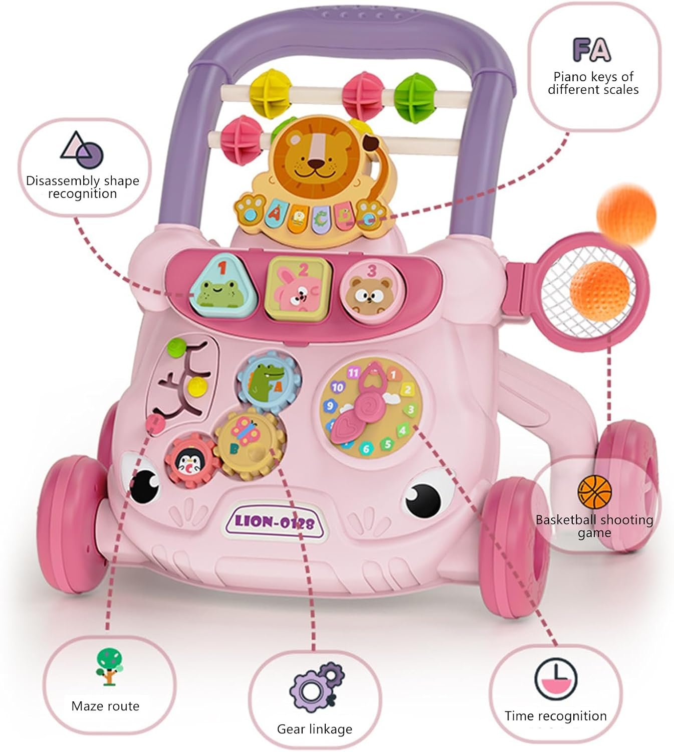 シートアクティビティステッパー - 歩き方を学ぶ幼児のための多機能立位補助具 |幼児アクティビティセンター おもちゃ付き 調節可能なベビーステッパー 男の子 女の子 感謝祭の日のギフトに - 이미지 6