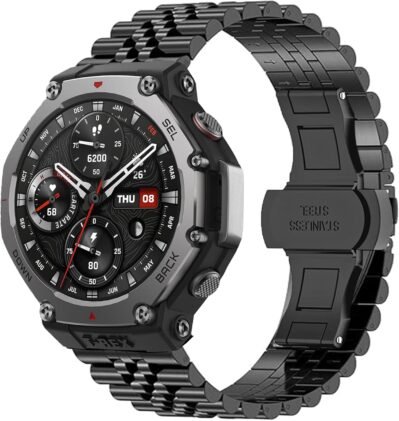 Amazfit T-Rex 3 スマートウォッチバンド用ラムソー、ステンレススチールメタルストラップメタル交換バンド時計ストラップ、長さアジャスター付き Amazfit T-Rex 3 48mm スマートウォッチ用