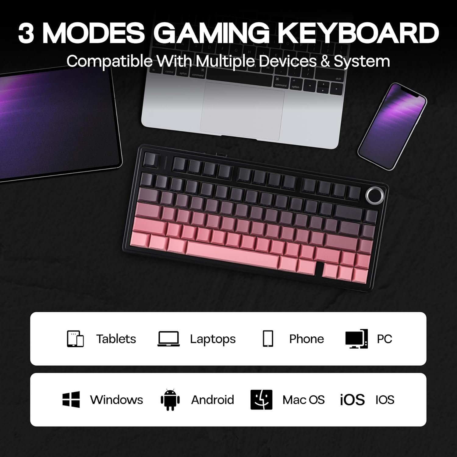 Mechlands Aula F75 Pro 75%Compact Custom Mechanical Keyboard Creamy Sound)BT5.0/USB-C/2.4GHzワイヤレスゲームキーボード付きホットスワップサポートノブRGB REAPERスイッチWIN/MAC - 이미지 4