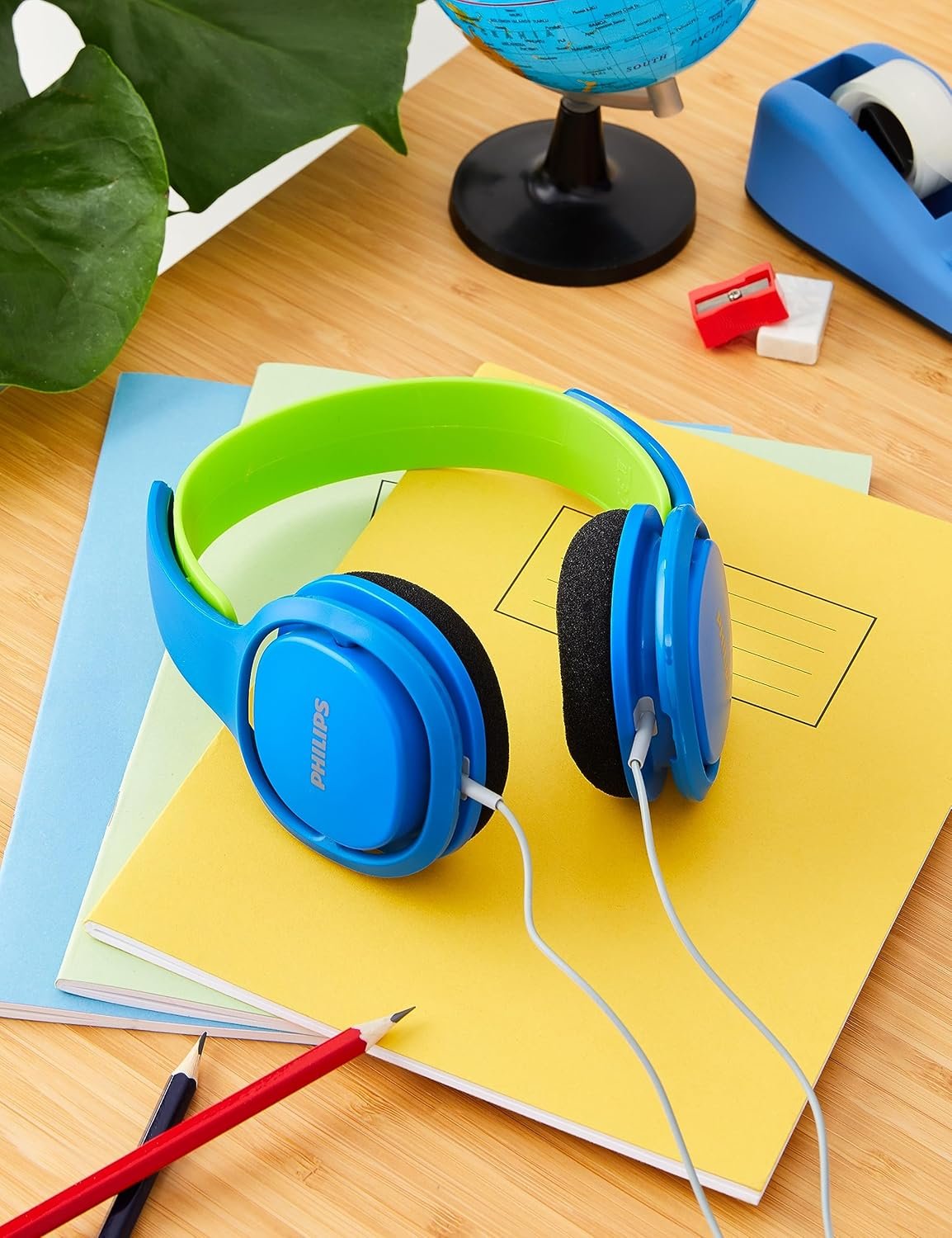 PHILIPS Coolplay キッズ オンイヤー ヘッドフォン - 85dB ボリューム リミッター - より安全な聴覚 (SHK2000BL)、ブルー & グリーン - 이미지 2