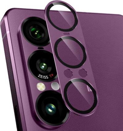 カメラフィルム Xperia 1 VII 9H 強化ガラス アルミニウム合金 耐衝撃 全面保護レンズカバー 超高透過率 カメラカバー 指紋防止一体型プロテクター パープル