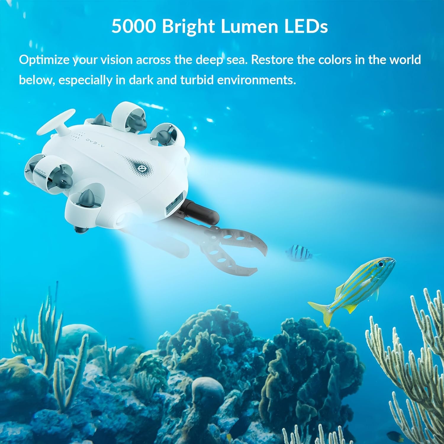 CAMOLECH FIFISH V-EVO 4K水中ドローン ロボットアーム付き AIビジョンロック 360°全方位移動 100m水中潜水ROV (ロボットアーム追加) - 이미지 2