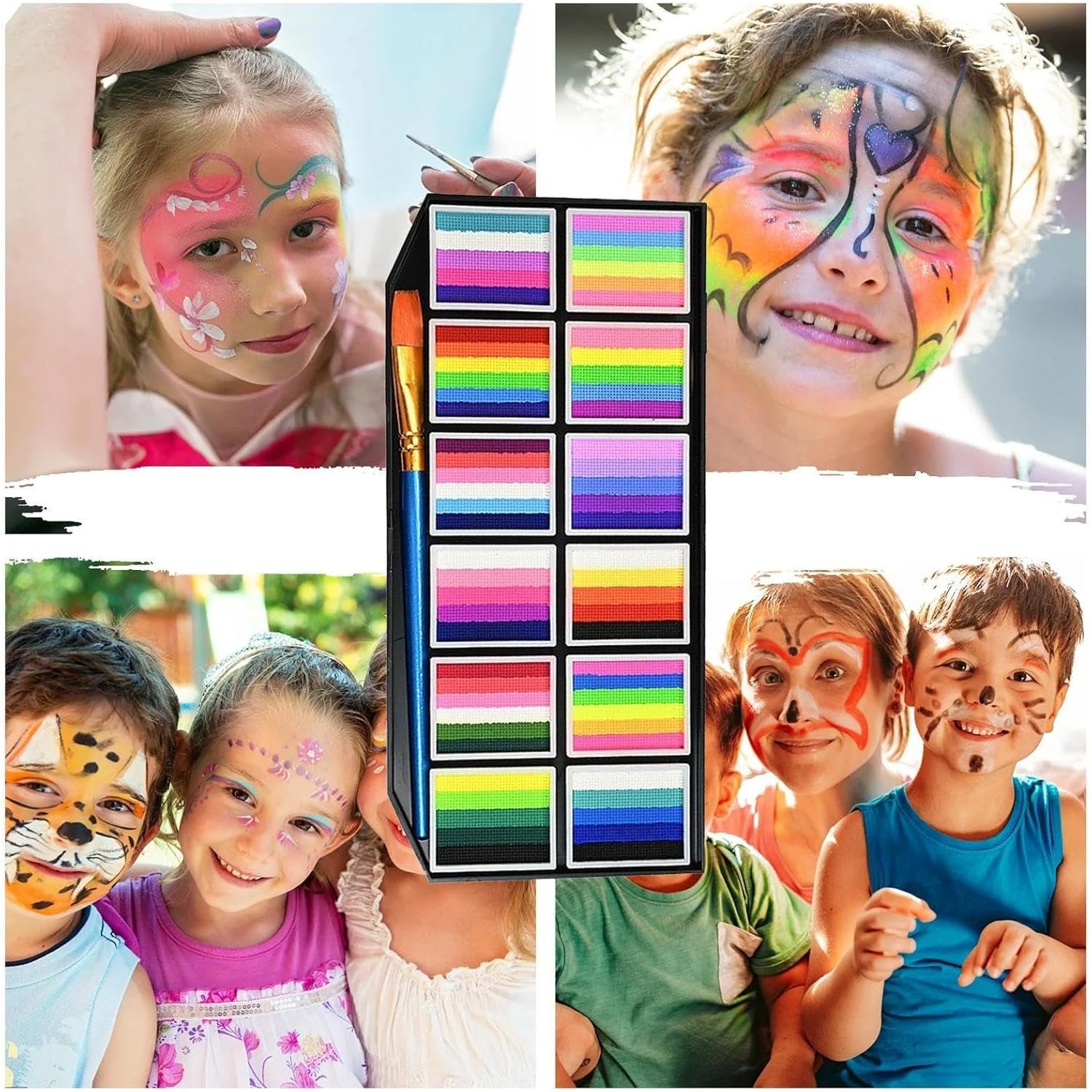 フェイスペインティングキット 大人用プロフェッショナルボディペイント |水性 洗える 長持ち 12 グリッド フェスティバル スポーツ シアター ガールズ コスプレ 女性 ハロウィン フェイスペインティング キット ブラシ メイクアップ マーカー付き - 이미지 2