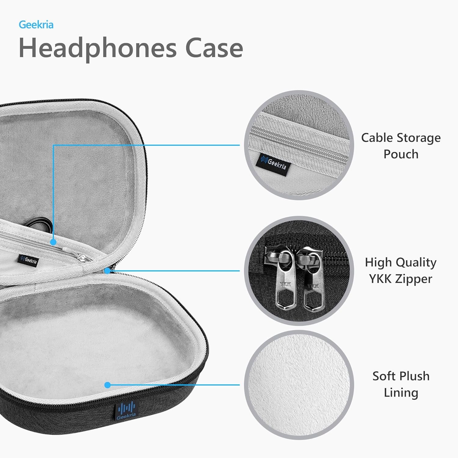 Geekria ケース Sheild ヘッドホンケース 互換性ハードケース 旅行用ハードシェル ボーズ Bose QC Ultra, QC45, QC35 II, QC35 II, QC25, QCSE, QuietComfort Headphones に対応 収納ポーチ付き (ダークグレー) - 이미지 3