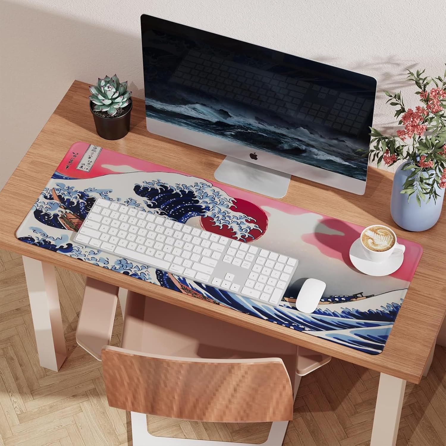 マウスパッド、エクストララージ、日本のアートサーフィンカナガワ、ゲーミングマウスパッド35.4 x 15.7 x 0.2インチ(900 x 400 x 4 mm)、マウスパッド、アンチスリップ、大きなサイズ、スタイリッシュ、デスクパッド、滑り止め、洗濯可能なオフィス - 이미지 7