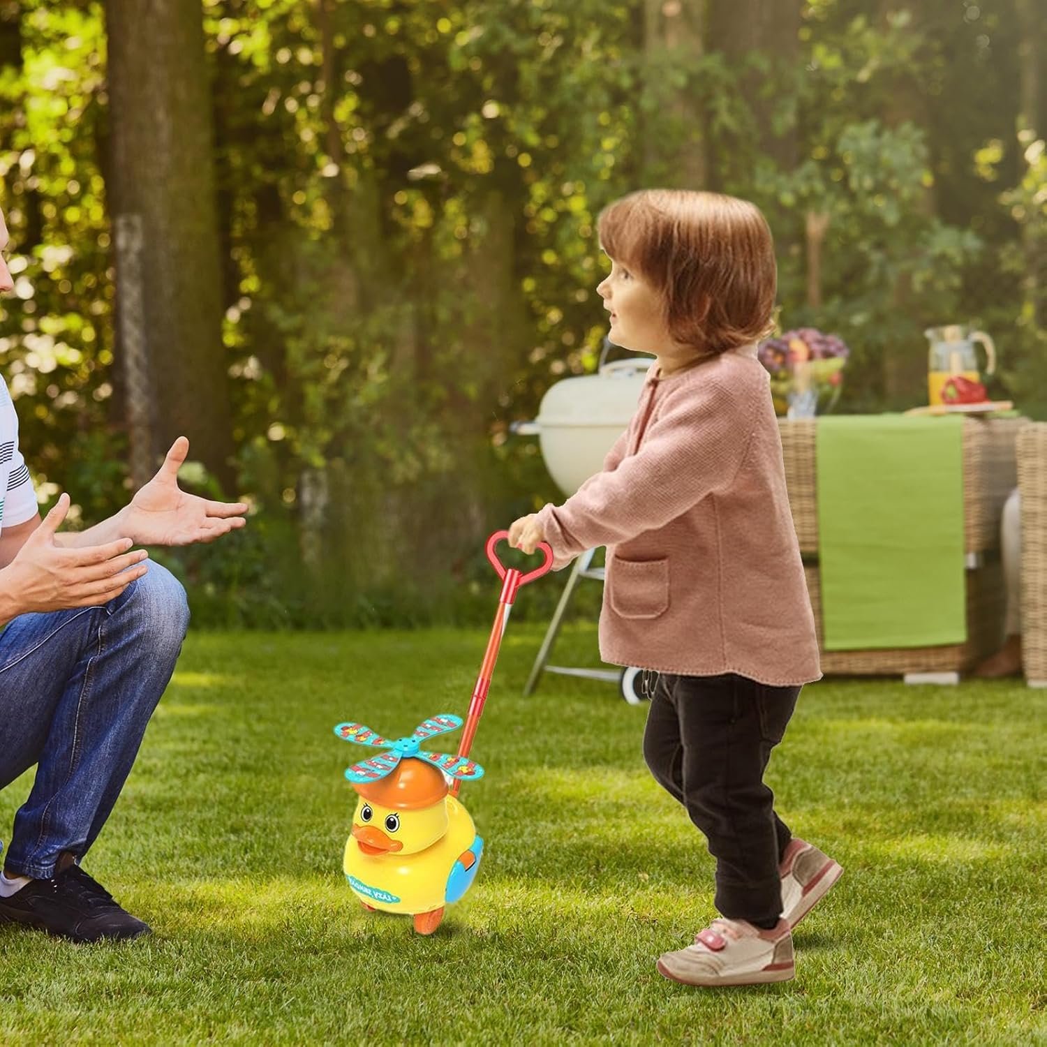 小さなアヒルの幼児用ウォーカー - 押して歩く早期学習おもちゃ |かわいい黄色いアヒルのベビーウォーカー 室内遊び、歩行練習、バランストレーニング、教育開発玩具用 - 이미지 2