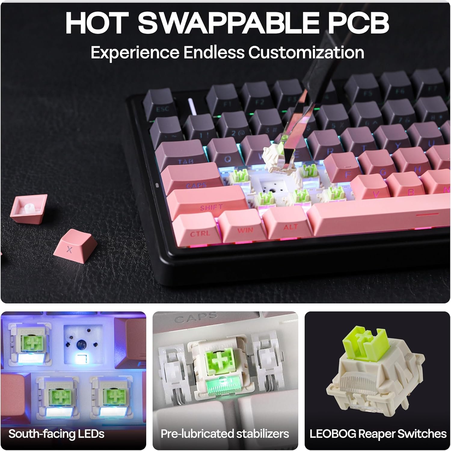 Mechlands Aula F75 Pro 75%Compact Custom Mechanical Keyboard Creamy Sound)BT5.0/USB-C/2.4GHzワイヤレスゲームキーボード付きホットスワップサポートノブRGB REAPERスイッチWIN/MAC - 이미지 6