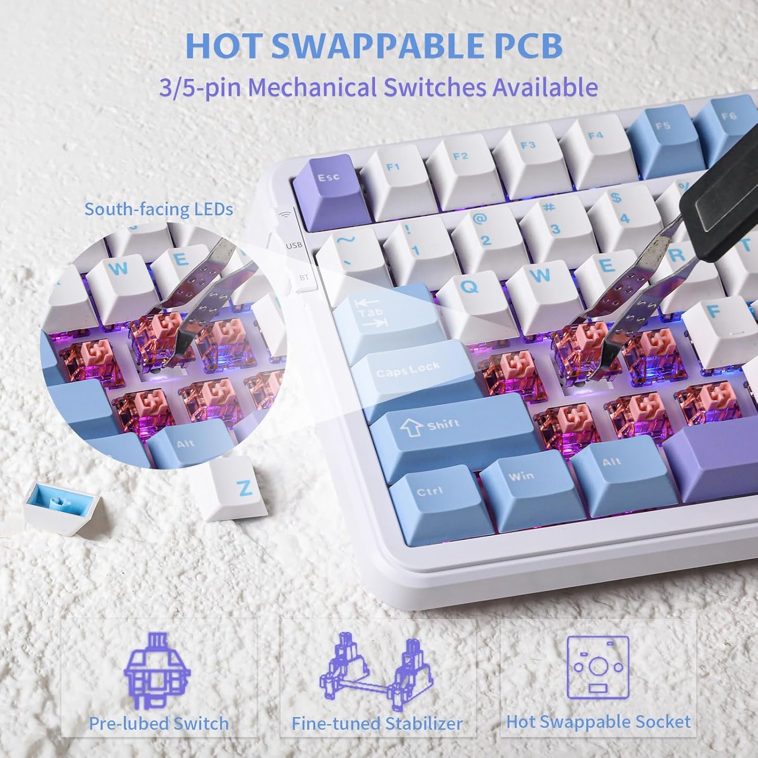 EPOMAKER Cypher 96 Wireless Gaming Keyboard 8000mAh Battery Hot Swap Creamy Keyboard with Numeric Keypad and Calculator RGB Backlight NKRO Certified for Gaming Office (Flamingo Switch) - 이미지 5