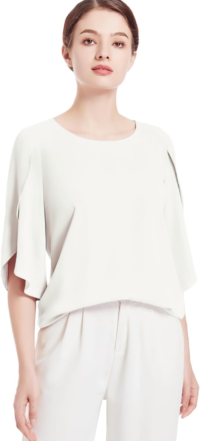 SPRING SEAON レディース ブラウス シャツ 夏 七分袖 プルオーバー フリル袖 ふわふわ かっこいい 大人可愛い ゆったり 上品 通気性 オフィスカジュアル 通勤 大きいサイズ S~4L - 이미지 4