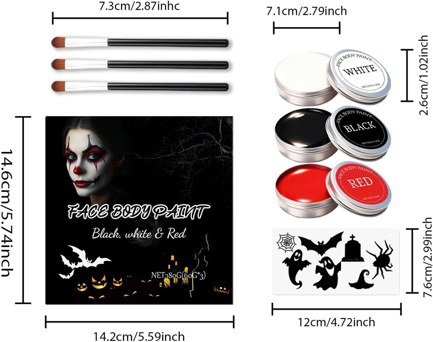 ハロウィン フェイスペイント 洗える防水ハロウィン ボディペイント コスチューム メイクアップセット 子供と大人の顔、体、肌用 仮面舞踏会、コスプレ、パーティー、カーニバル、お祝い用 - 이미지 6