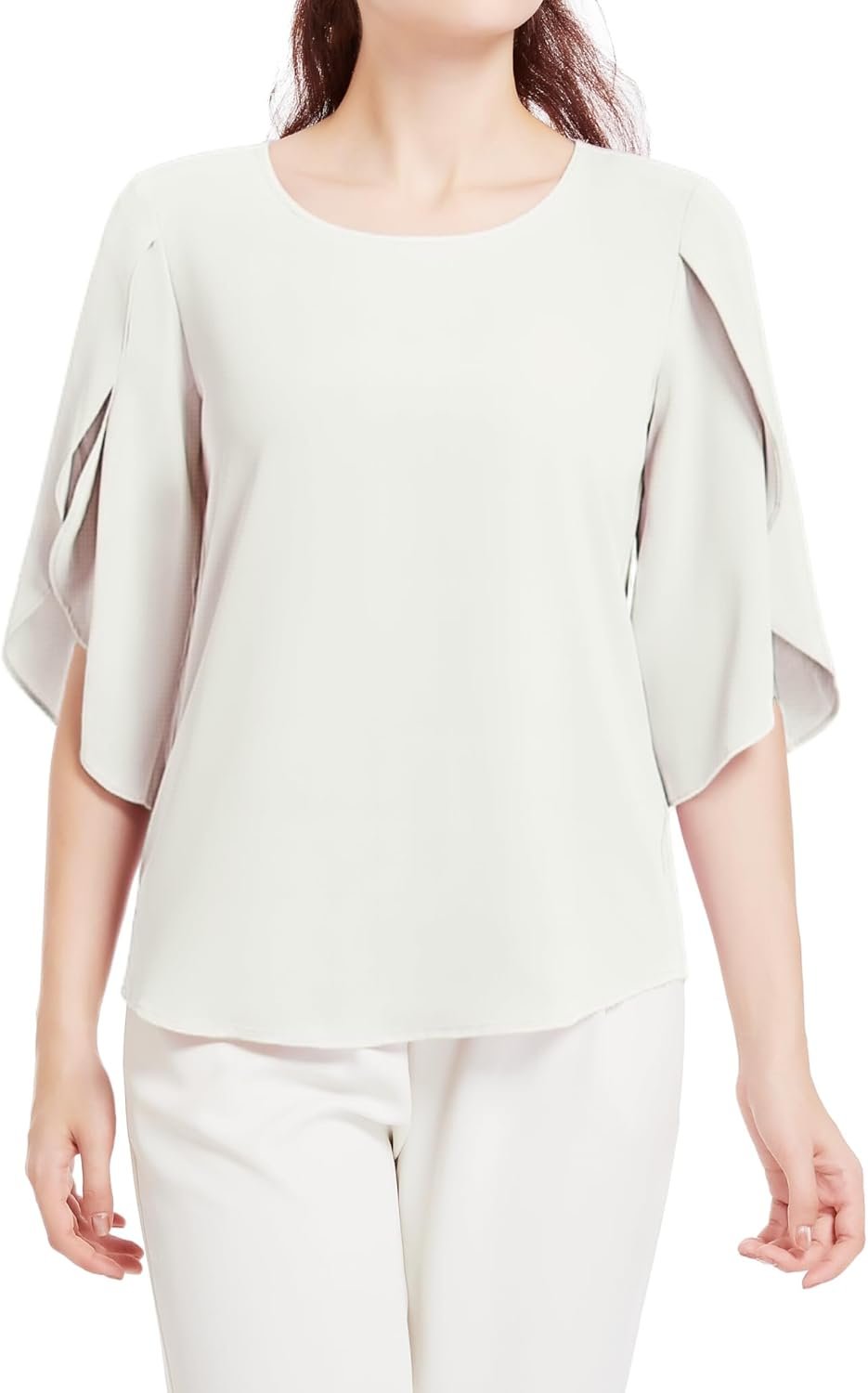 SPRING SEAON レディース ブラウス シャツ 夏 七分袖 プルオーバー フリル袖 ふわふわ かっこいい 大人可愛い ゆったり 上品 通気性 オフィスカジュアル 通勤 大きいサイズ S~4L