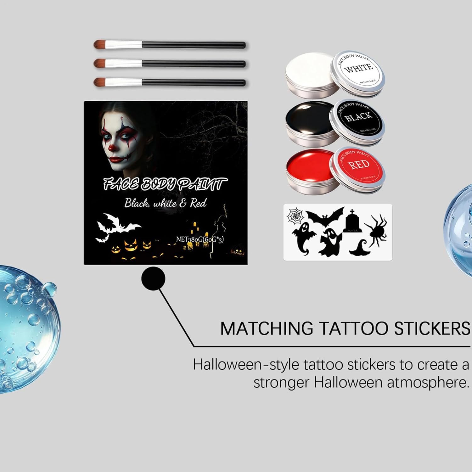 ハロウィン フェイスペイント 洗える防水ハロウィン ボディペイント コスチューム メイクアップセット 子供と大人の顔、体、肌用 仮面舞踏会、コスプレ、パーティー、カーニバル、お祝い用 - 이미지 8