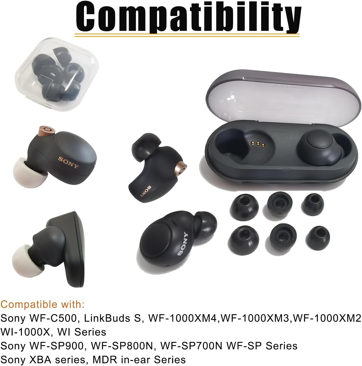 Sony LinkBuds S/WF-C500 WF-C700N 低反発イヤーチップ Sony イヤホン WF-1000XM4/WF-1000XM3 用交換チップ LinkBuds S フィット充電ケース 3 ペア LMS ブラック - 이미지 6