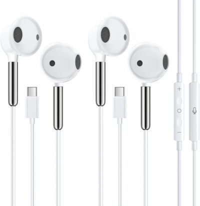 USB C イヤホン ストリーミングイヤホン Apple iPhone 17/16 イヤホン ストリーミングタイプC マイク&コントロール付き USB C イヤホン iPhone Air 17 16 Pro Max、16e、15、iPad Pro、Galaxy、Pixel用 2個パック