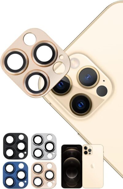 シズカウィル iPhone 12 Pro カメラプロテクター カメラカバー カメラレンズ 強化ガラス 気泡なし 全面保護 保護フィルム フィルム ガラスフィルム レンズプロテクター レンズカバー ゴールド 1パック
