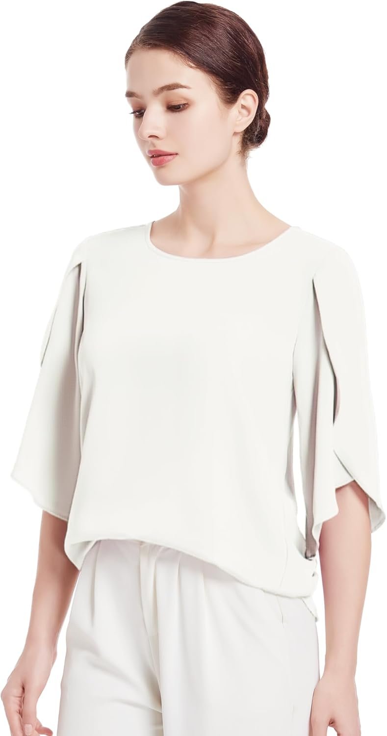 SPRING SEAON レディース ブラウス シャツ 夏 七分袖 プルオーバー フリル袖 ふわふわ かっこいい 大人可愛い ゆったり 上品 通気性 オフィスカジュアル 通勤 大きいサイズ S~4L - 이미지 5