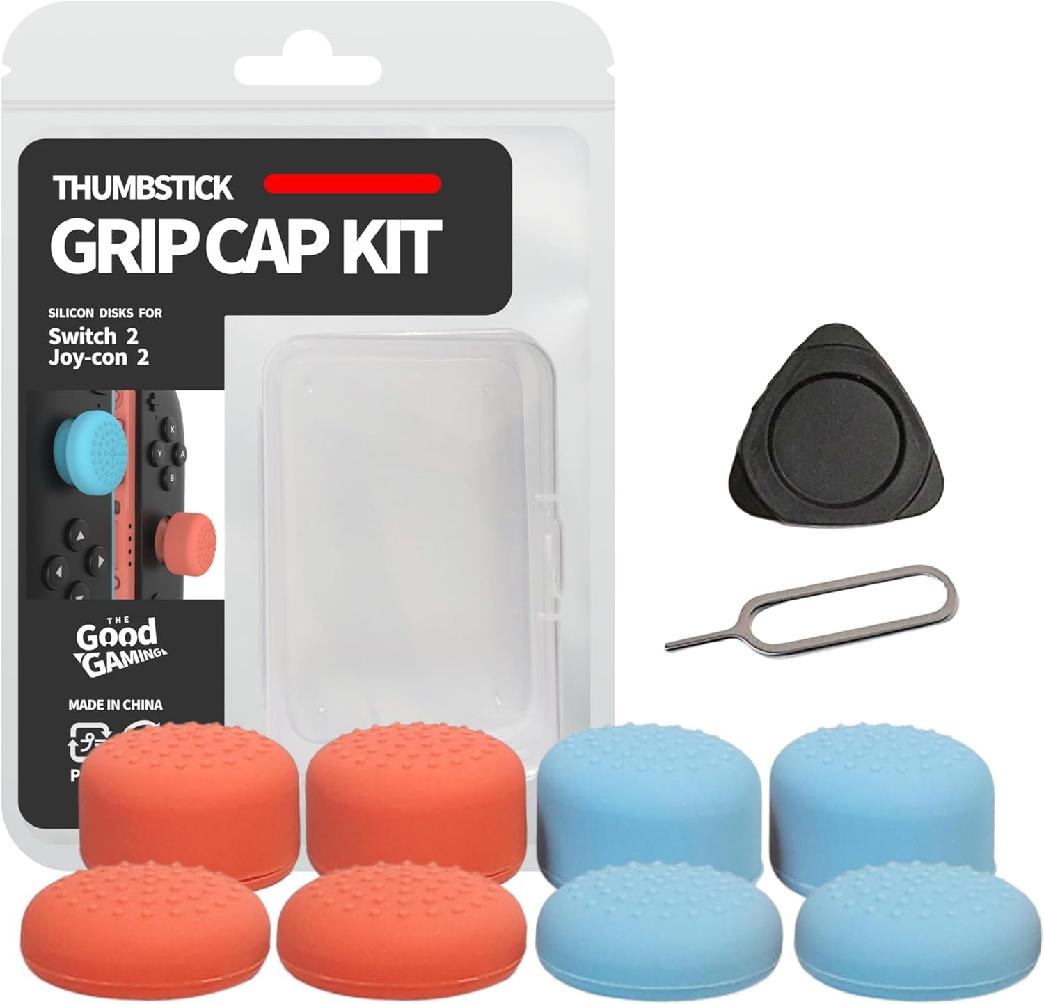 TGG Switch 2 Joy-Con 2 コントローラー専用フリークグリップキャップ 4種 8個 (キャップ:低凸ハイタイプオス/カラー:レッド/ブルー) Switch 2用サムスティックグリップキャップキット ゲームスティックEM向上 FPSアシスト