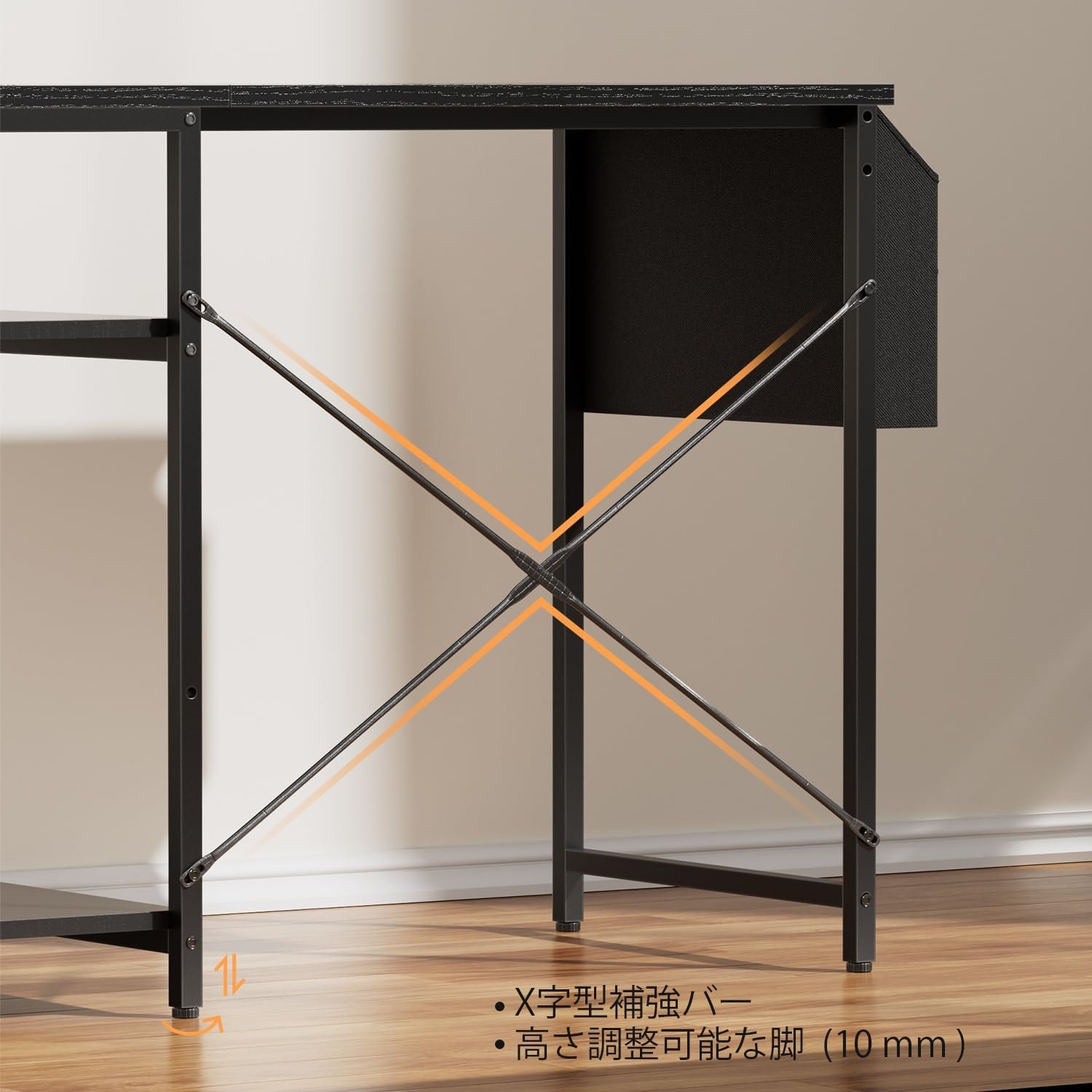 HLFURNITURE パソコンデス LEDライト付き 100*48*74cm モニタースタンドと収納袋付き ゲーミングデスク PCデスク 棚 高さ調節可能 学習机 リモートデスク - 이미지 7