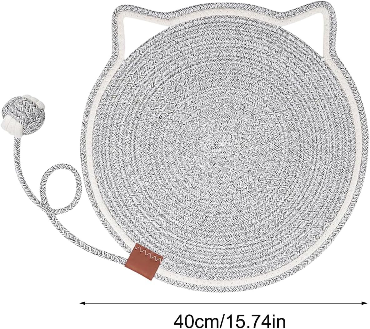 猫用スクラッチマット ラウンド型 水平設置おもちゃ付き爪とぎ | 耳フック付きキャットベッド家具保護フロアマット - 室内リビング寝室ソファカーペット隅壁ドア周りドア用 - 이미지 6