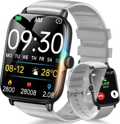 スマートウォッチ 【1.7インチ大画面・Bluetooth通話・音楽再生】 スマートウォッチ iphone対応 アンドロイド対応 活動量計 スマートウォッチ歩数計 腕時計 薄型スポーツウォッチ 多種類運動モード 着信電話通知通話機能付き IP68防水 多種類運動モード 多種類文字盤 メンズレディース専用アプリ 日本語説明書 (シルバー)