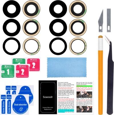 Soaosdr iPhone 13 Pro 6.1 インチおよび iPhone 13 Pro Max 6.7 インチ用リアカメラガラス交換用 2 個、接着剤 + 修理キット + 取り付け説明書がインストール済み