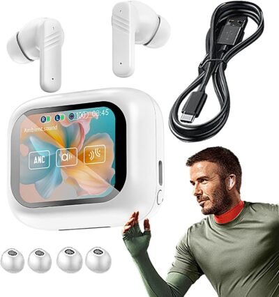 ワイヤレス イヤホン – ゲーマー コードレス イヤホン、ワイヤレス イヤホン、イヤホン、ワイヤレス、カラー スクリーン タッチ コントロール付きワイヤレス ヘッドフォン、ワイヤレス充電ケース付きインイヤー イヤホン