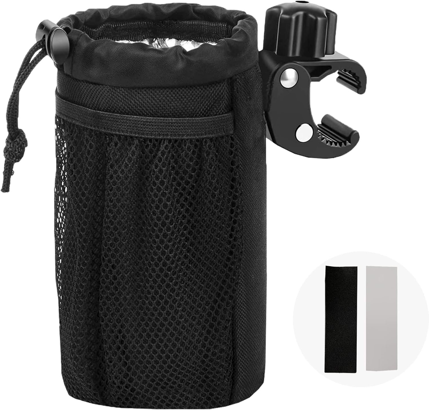 ドリンクホルダー ベビーカー用 保冷 クランプ式 メッシュポケット 角度調整可能 自転車 自転車ホルダー ボトルケージ ペットボトル 収納便利 簡単取り付け 360度