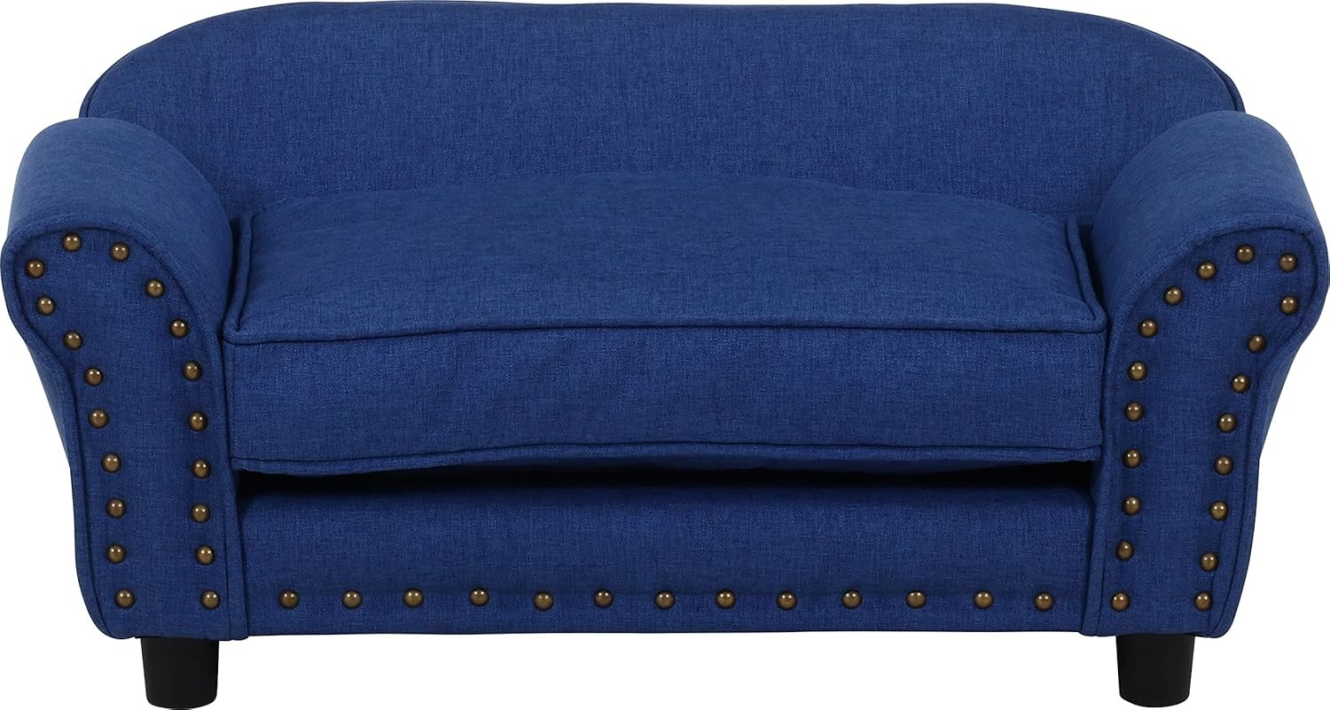 不二貿易 ペットベッド ペットソファ 幅74×奥行41×高さ32.5cm ブルー生地 チェスターフィールド風 小型犬猫用 Mサイズ 45232 - 이미지 9