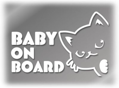 [Tamiya] ひょっこり猫 窓枠から覗くカッティングステッカー Baby on Board Baby insignal 耐候・防水 日本製 バイク 車用ステッカー (ホワイト, ベビー)
