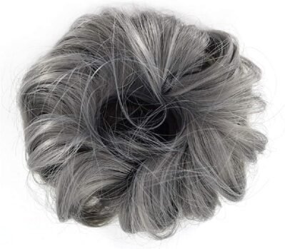 お団子ウィッグ ゴムタイプ ヘアアレンジ シュシュ ポイントウィッグ シニヨン 髪飾り カジュアル ボリュームアップ 和装 パートウィッグ ウィッグ つけ毛 つけやすい 30色 (#グレー#)