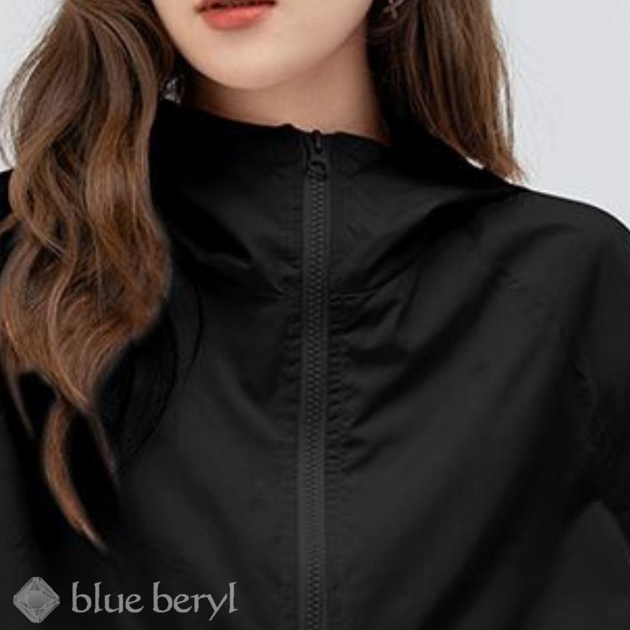 Blue beryl BB074 Women's Zip-up Blouson with Hood, Lightweight, Outerwear, UV Protection, Puff Sleeve, Stand Collar, Loose Fit, Lined - 이미지 5
