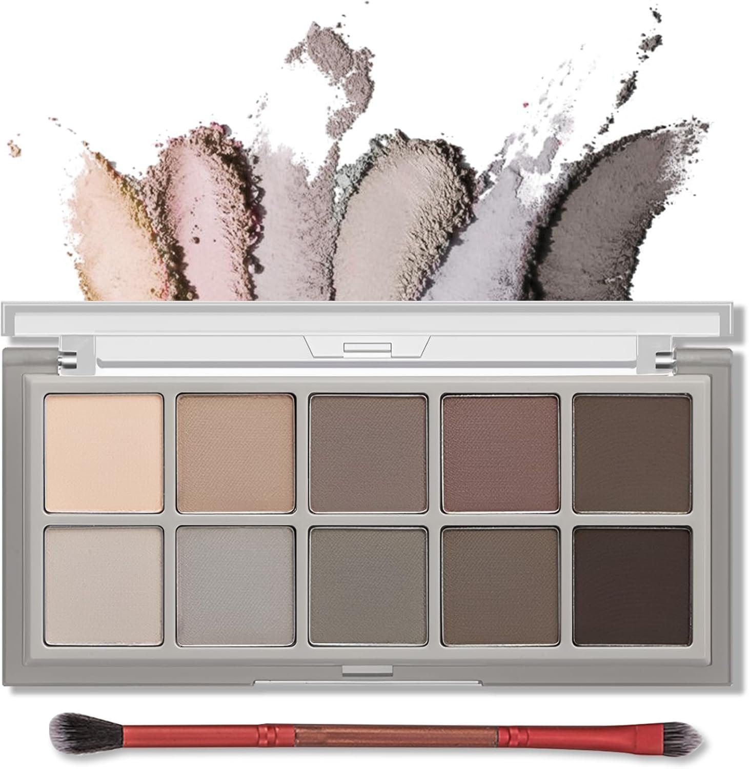 エリンデ アイシャドウパレット マット 10色 アイシャドウベース ラメなし カラフル ブラウン グレー イエベ 春/秋 ブルベ 夏/冬 ブラシ 黒 マルチカラー オレンジ デカ目 無添加